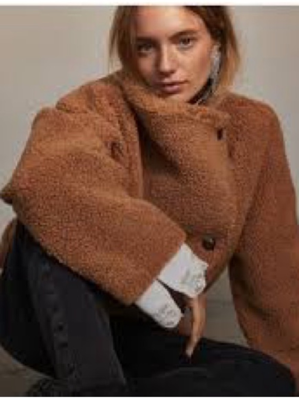 Free People We The Free Izzy Wrap Teddy Jacket in Sand Size XS